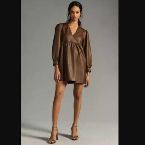 Anthropologie Faux Leather Babydoll Dress